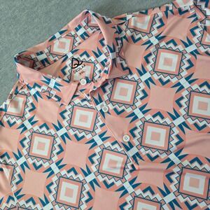 Deolax Mens XXL Peach Geometric Southwestern Performance Golf Polo Shirt